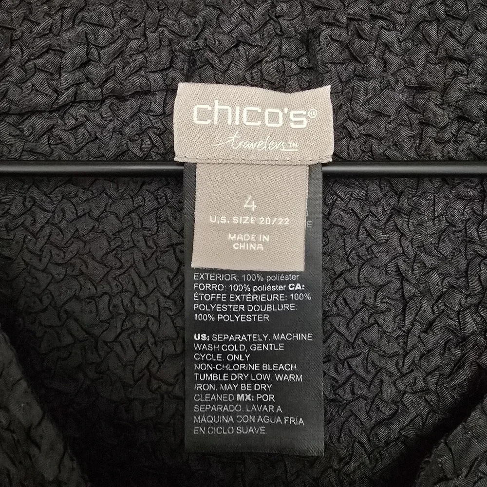 Chico's Travelers Jacket Womens 4 (20) Black Reversible Crushed Patchwork Cardi - Picture 5 of 10